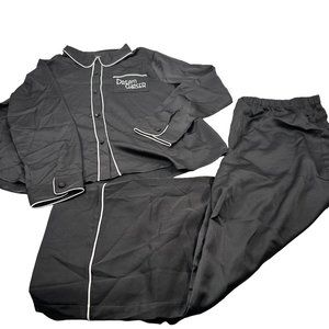 Venus Women's Size Large Sleep Pants And Shirt Black New Button Has Cloth Ripped